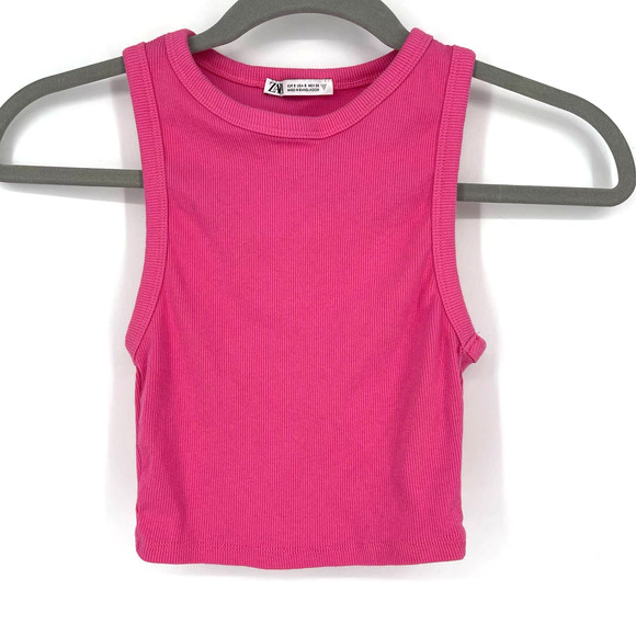 Zara Pink Crop Top Small Sleeveless Ribbed - Picture 4 of 4